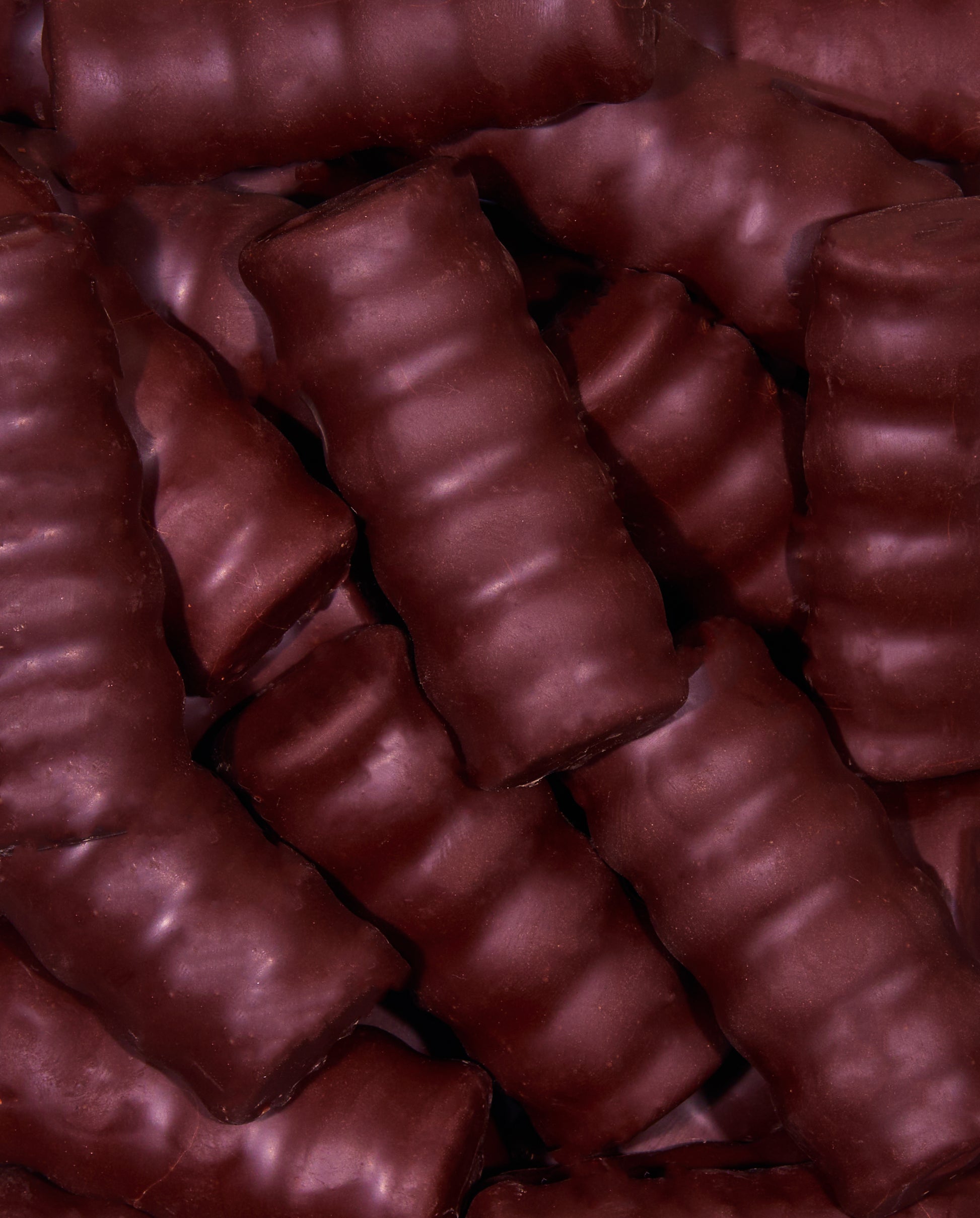 Zoomed-in Dark Chocolate-Covered Marshmallow Twists