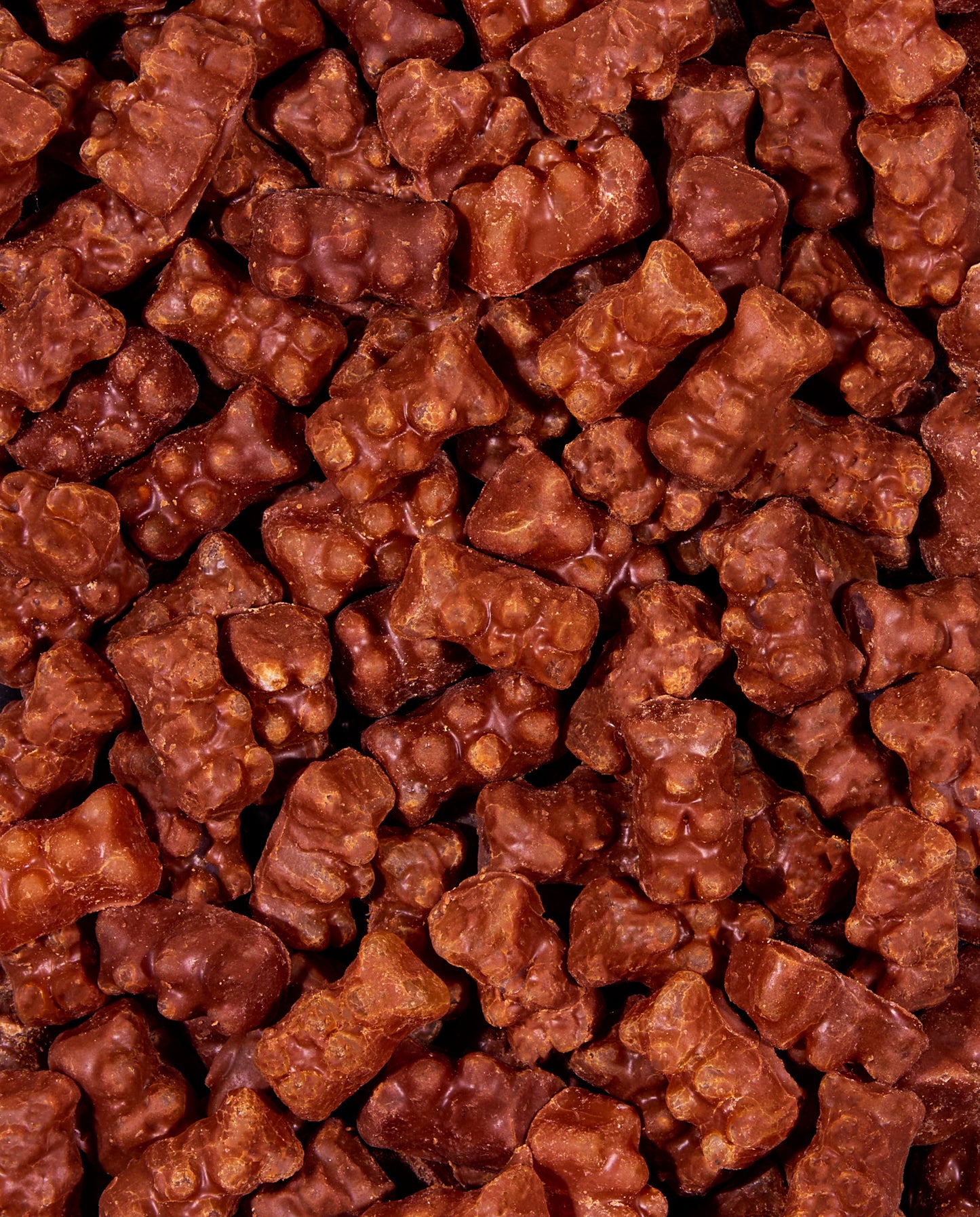 Zoomed-in Milk Chocolate-Covered Fruity Gummy Bears