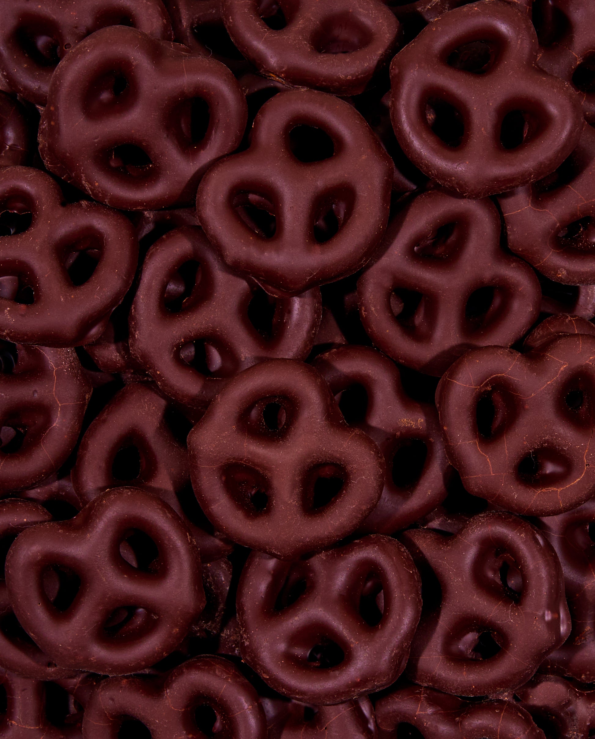 Zoomed-in Mini Dark Chocolate-Covered Pretzels