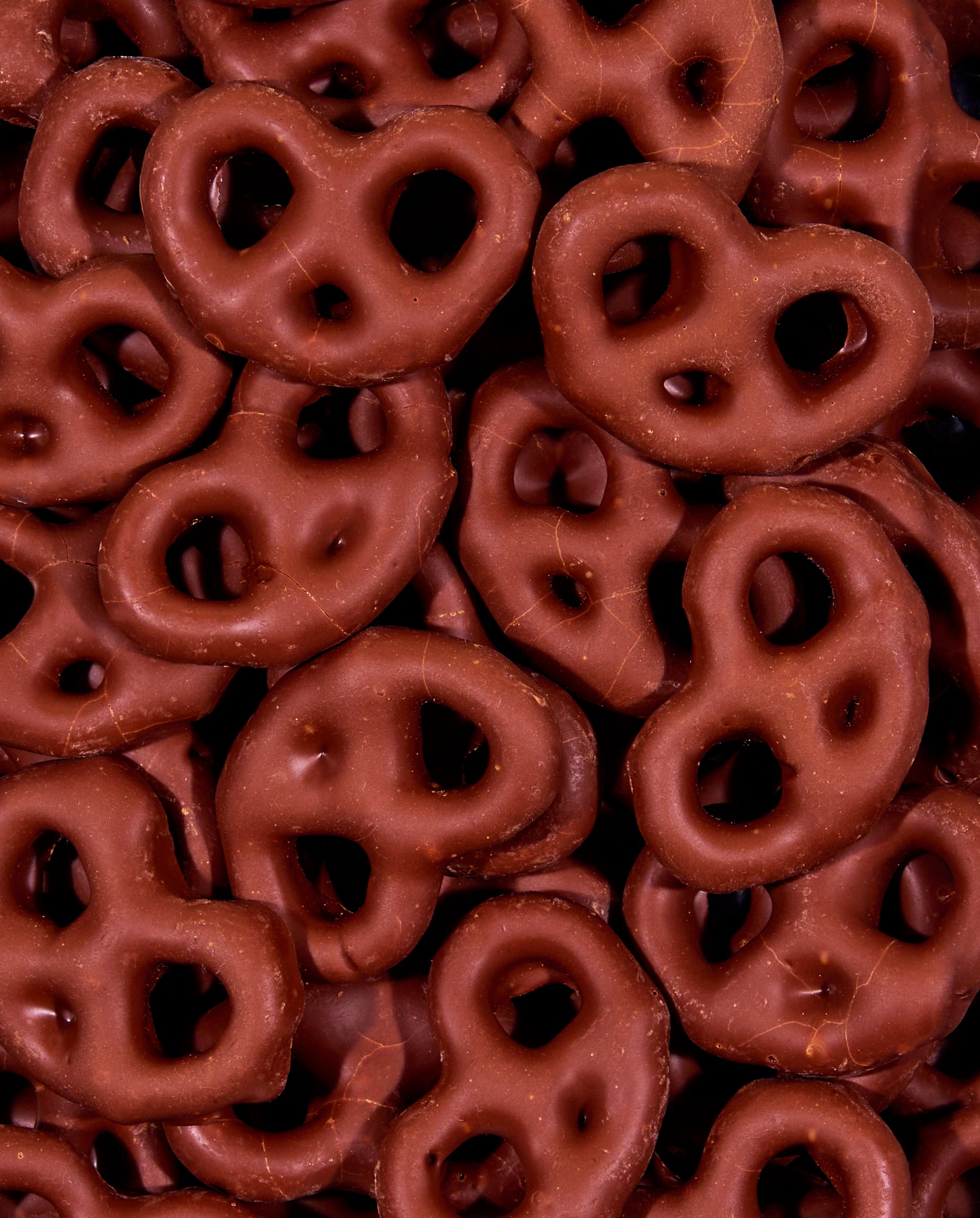 Zoomed-in Mini Milk Chocolate-Covered Pretzels