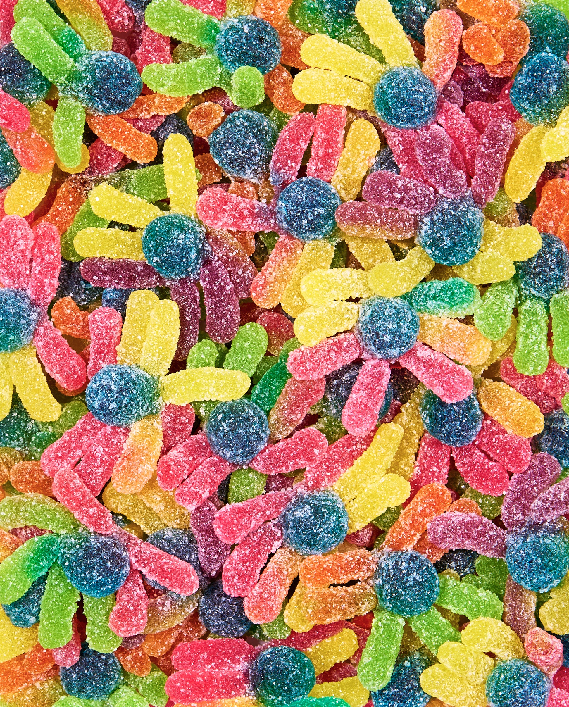 Zoomed-in Sour Fruity Gummy Octopus Mix