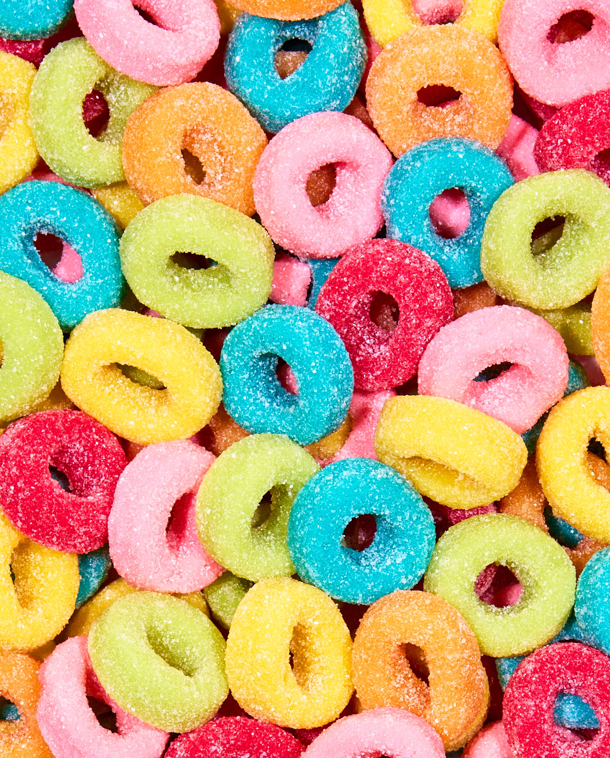 Zoomed-in Sour Fruity Gummy Rings